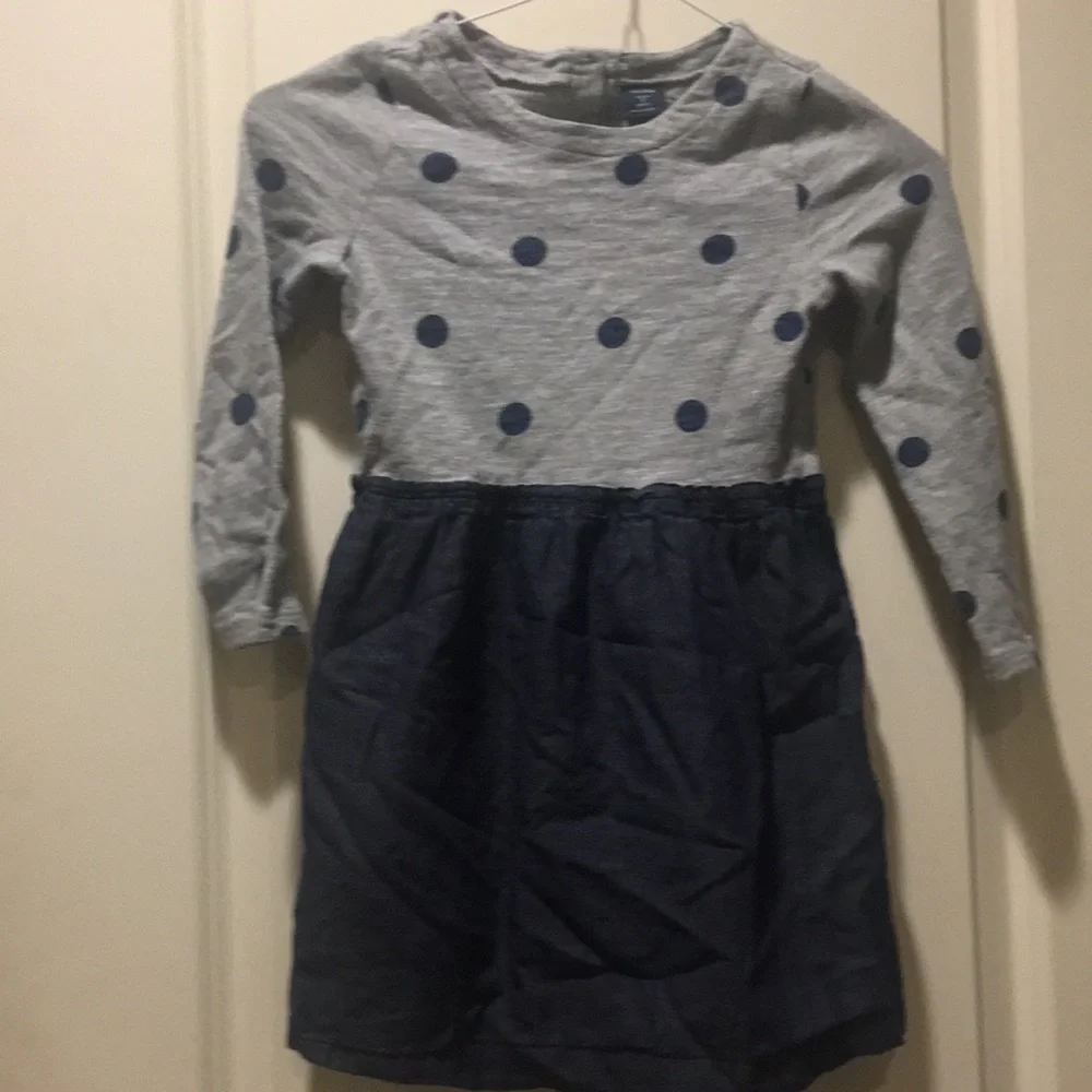 Baby Gap Girls Polka Dot/solid lined dress 100% Cotton long sleeves Size 5T